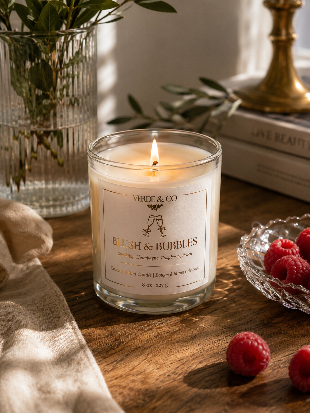 Blush & Bubbles | Sparkling Champagne, Raspberry & Peach | Coconut Soy Wax