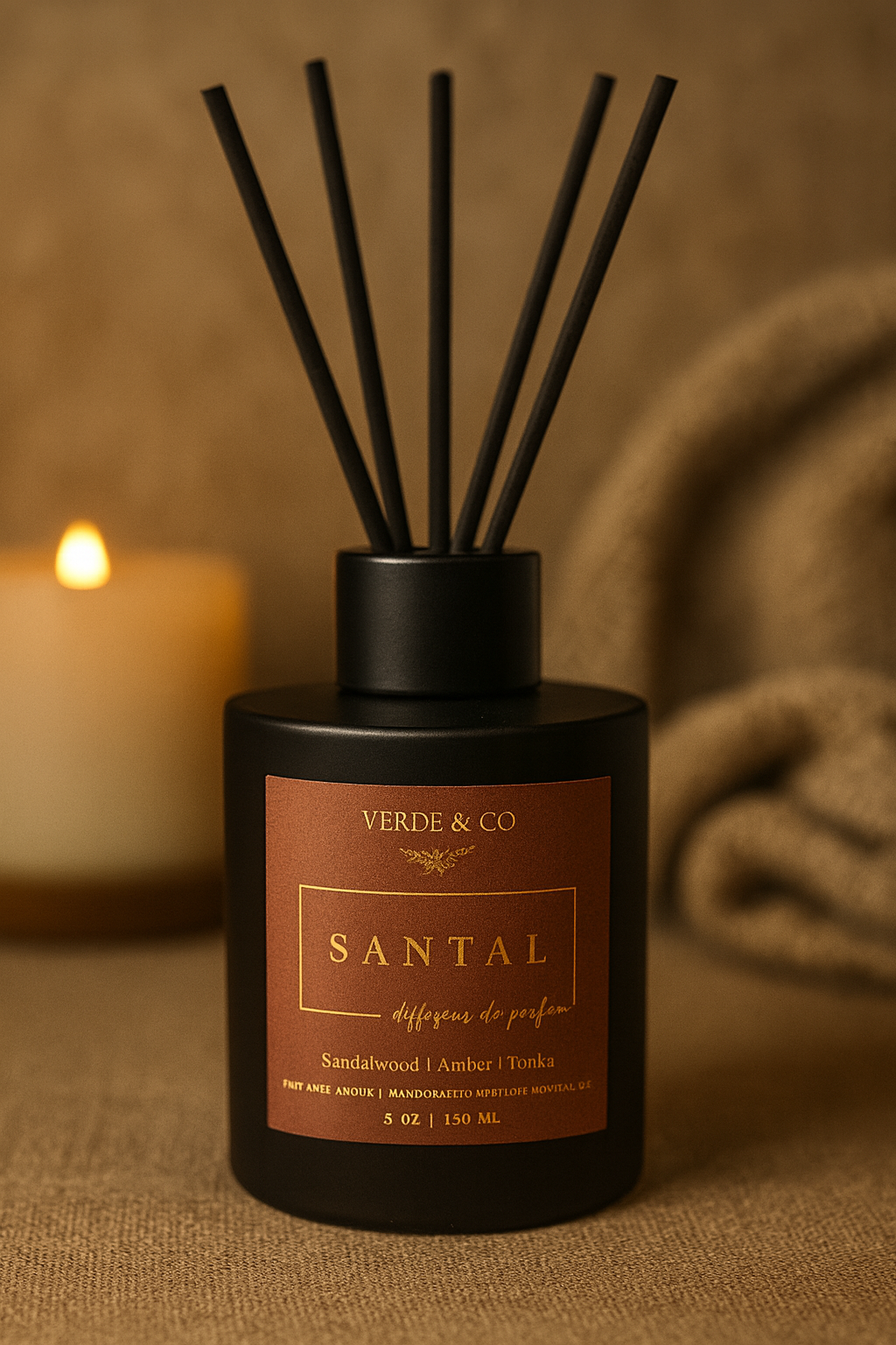 Santal – Luxury Reed Diffuser | Sandalwood, Amber & Tonka | Verde & Co