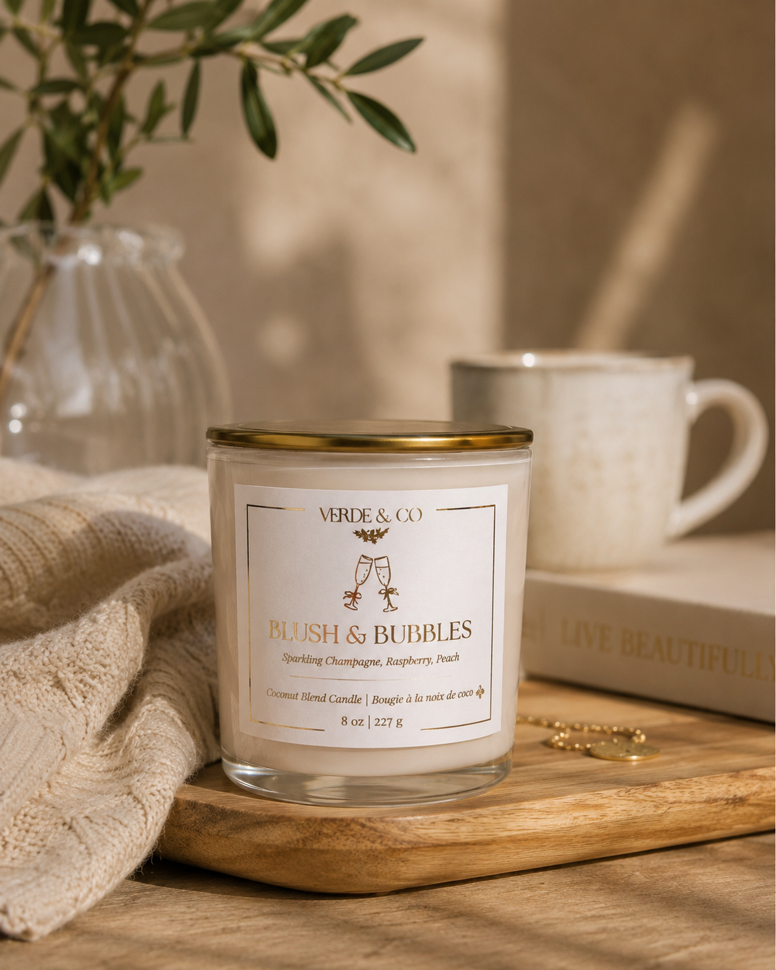 Blush & Bubbles | Sparkling Champagne, Raspberry & Peach | Coconut Soy Wax