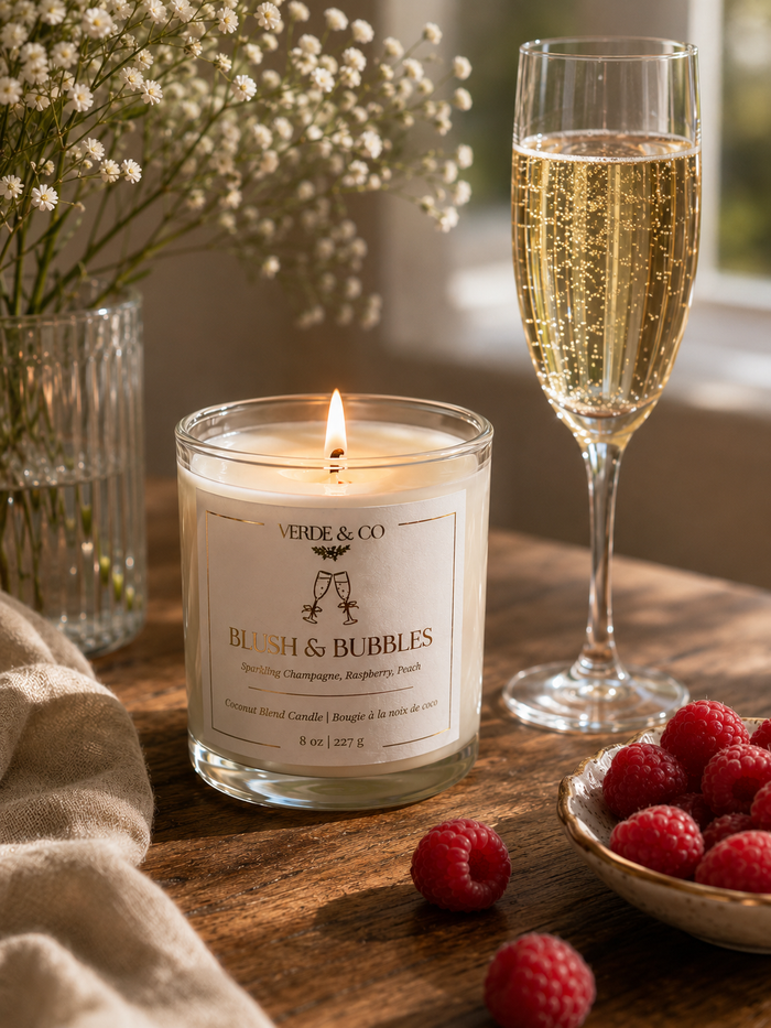 Blush & Bubbles | Sparkling Champagne, Raspberry & Peach | Coconut Soy Wax