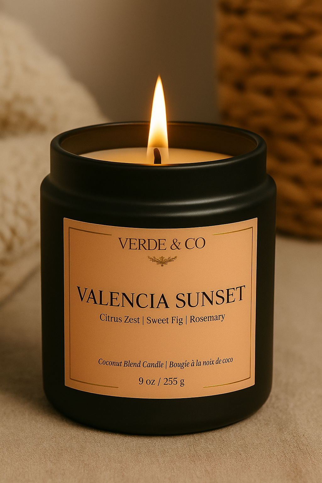 Valencia Sunset Candle – Citrus Zest, Sweet Fig & Rosemary | Luxury Coconut Wax Candle