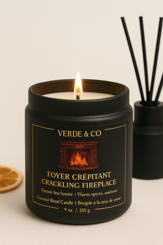 Crackling Fireplace Candle – Smoked Woods, Fire Embers & Warm Spice | Luxury Coconut Wax Candle