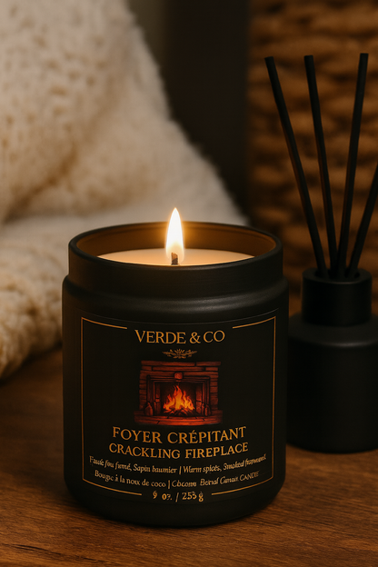 Crackling Fireplace Candle – Smoked Woods, Fire Embers & Warm Spice | Luxury Coconut Wax Candle