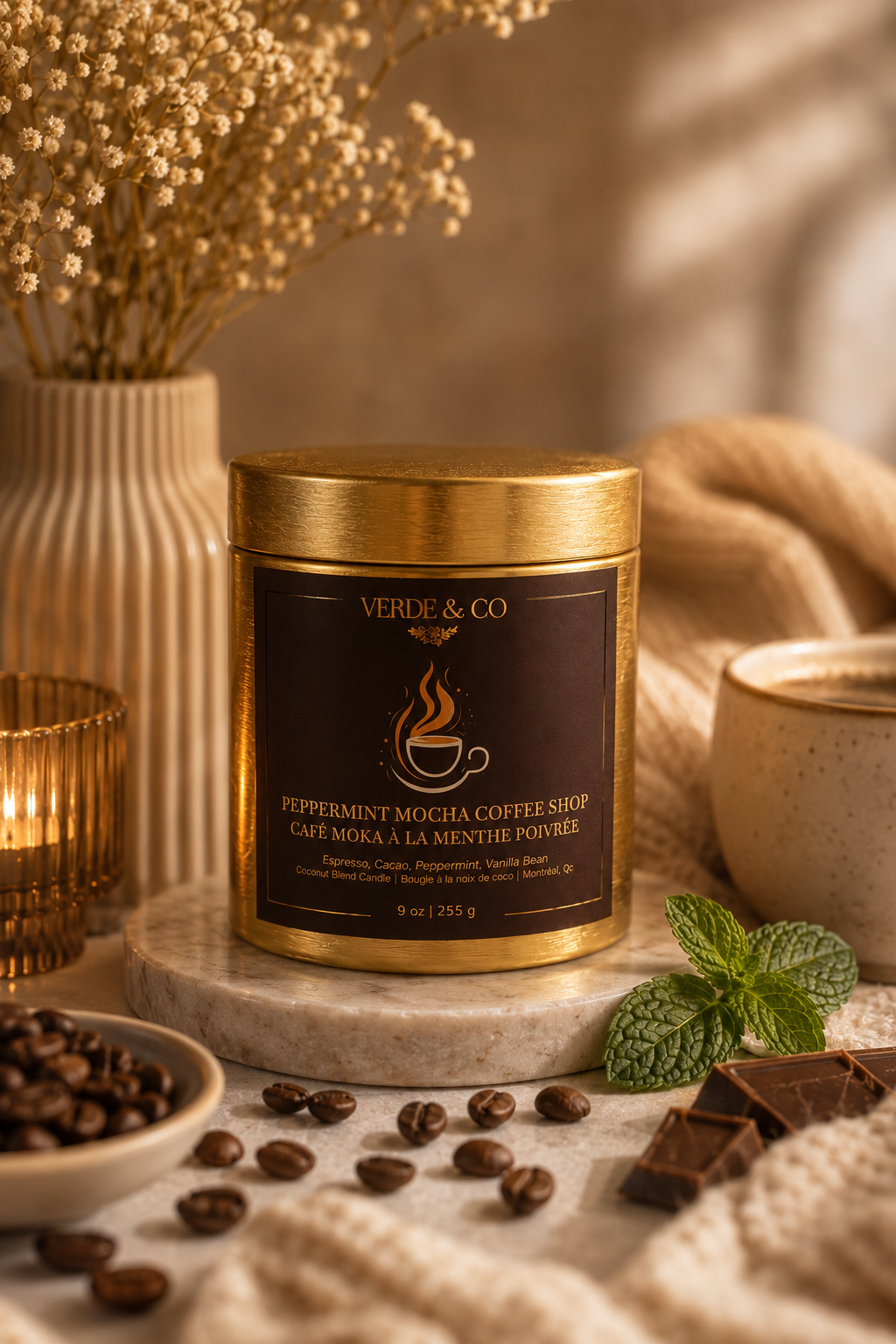 Peppermint Mocha Coffee Shop Candle | Espresso, Cocoa & Vanilla Bean Scent