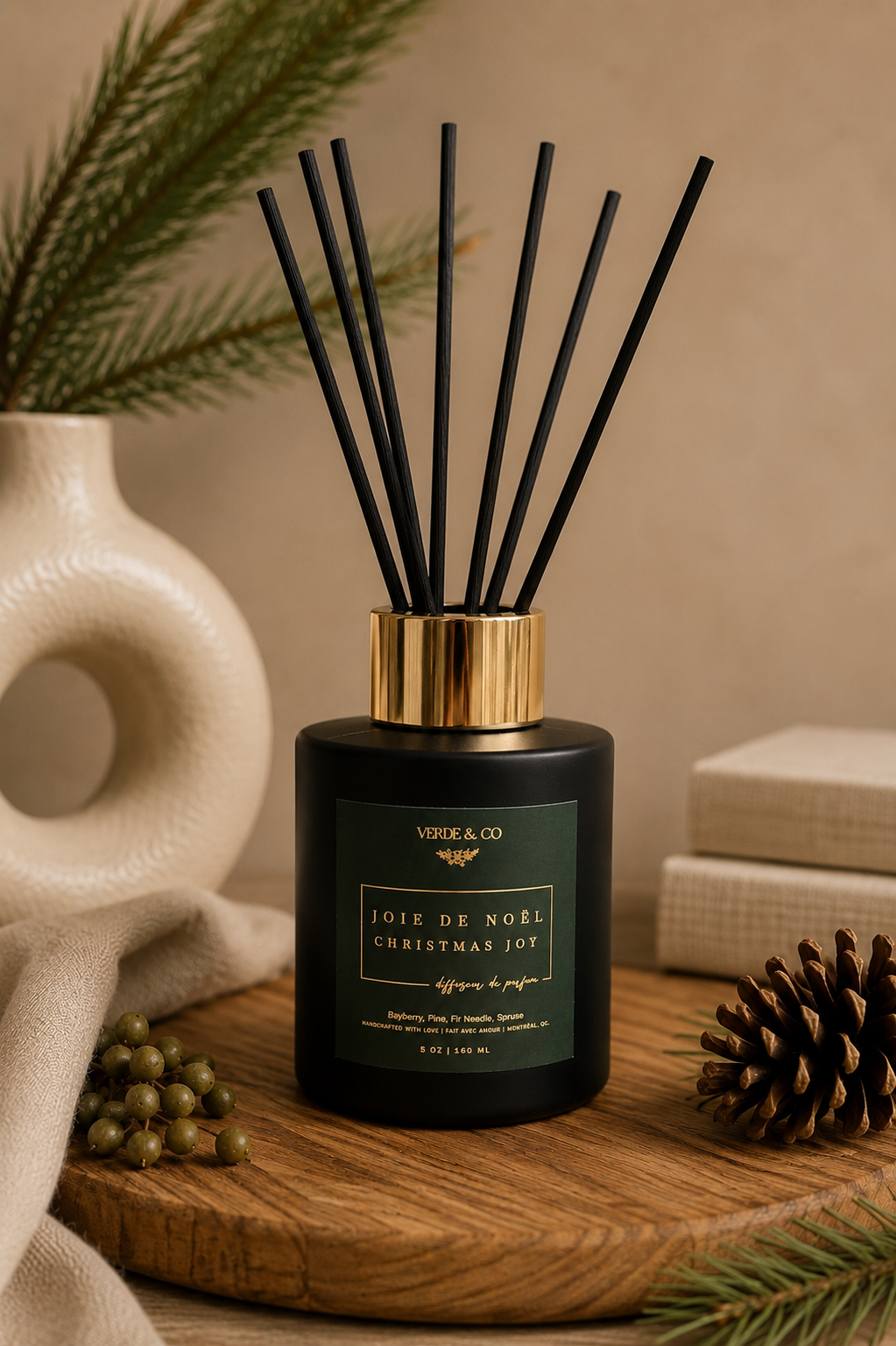 Christmas Joy – Luxury Holiday Reed Diffuser - Bayberry, Pine, Fir Needle & Spruce