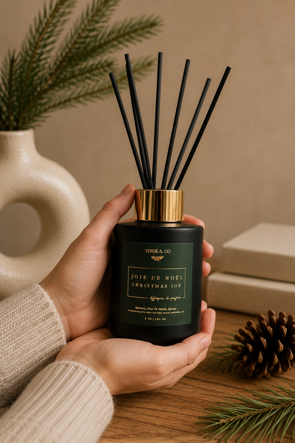Christmas Joy – Luxury Holiday Reed Diffuser - Bayberry, Pine, Fir Needle & Spruce